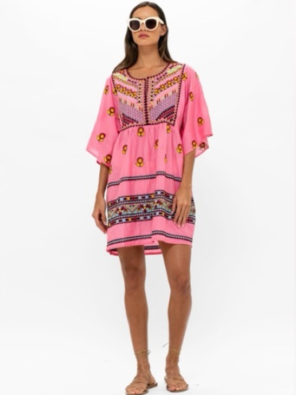 OLIPHANT Kaftan Mini Dress- Santa Fe Pink Floral